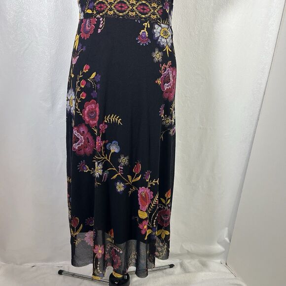 Fuzzi Floral Print Black Multicolored Surplice Midi Dress Sz XL Feminine Y2K - Picture 10 of 16